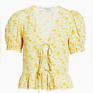 SOPHIE RUE Tie Front Floral Ruffle Top, Yellow, Large